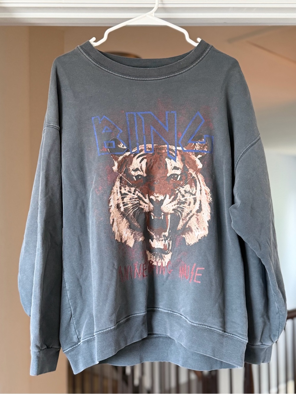 Anine Bing Tiger Muse Graphic Sweatshirt Washed Black Size L